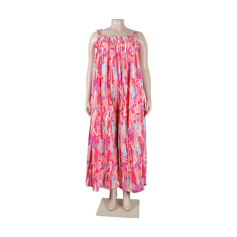 Summer Women Printed Pleated Loose Sling Jumpsuit