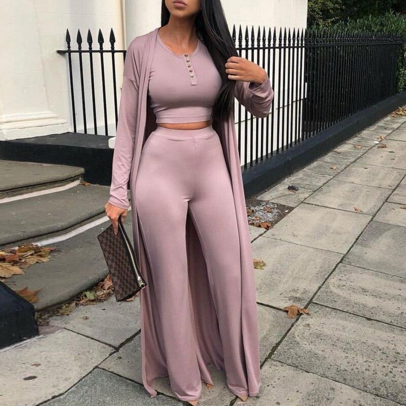 Sexy Button Vest Top + Cardigan + Wide Leg Set Women