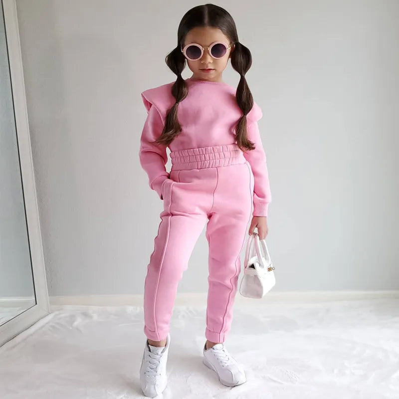 Kids Girls Clothes 2 Pieces Set Children Outwear Set Autumn Winter Girls Sweatshirt Hooded Suit Sports Suit for 3-9 Year