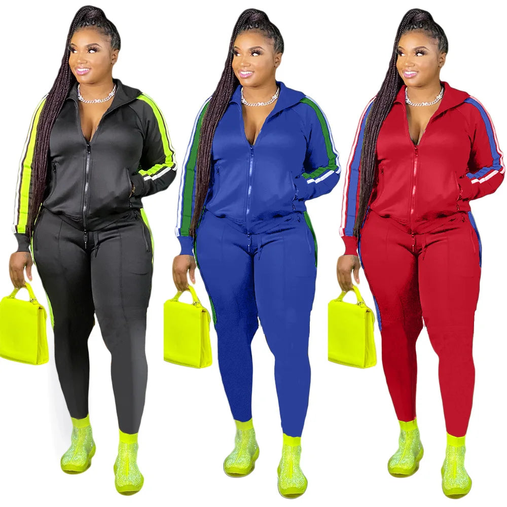 Plus Size S-4XL 2 Piece Set Women Fall Clothes Sweatsuit Joggers Outfit Zip Top Sweatpants Tracksuit