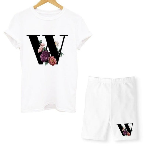 Women Two Piec Set Letter T Shirts And Shorts Set Summer Short Sleeve