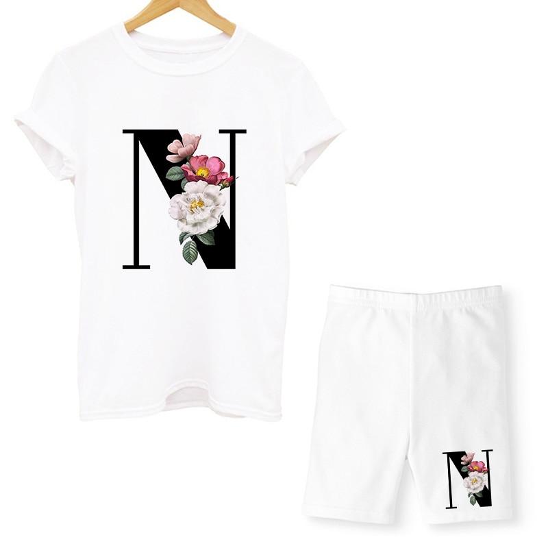 Women Two Piec Set Letter T Shirts And Shorts Set Summer Short Sleeve