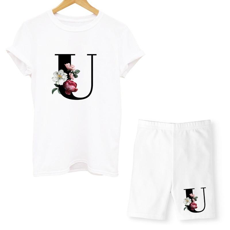 Women Two Piec Set Letter T Shirts And Shorts Set Summer Short Sleeve