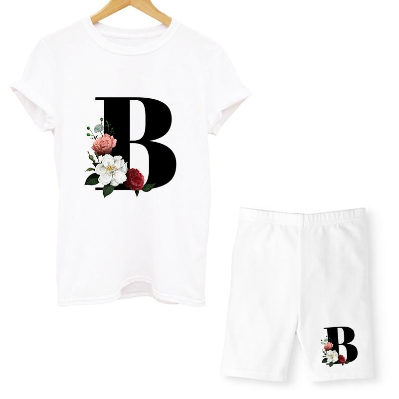 Women Two Piec Set Letter T Shirts And Shorts Set Summer Short Sleeve