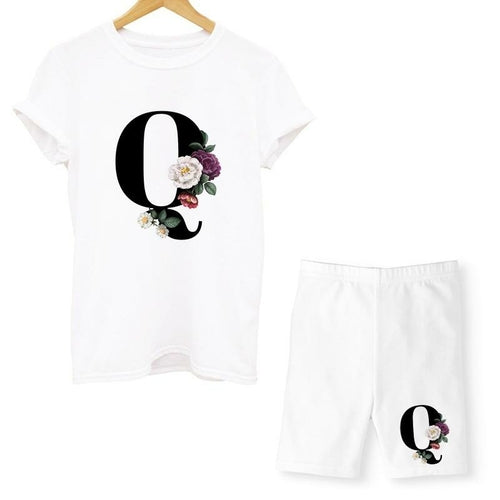 Women Two Piec Set Letter T Shirts And Shorts Set Summer Short Sleeve