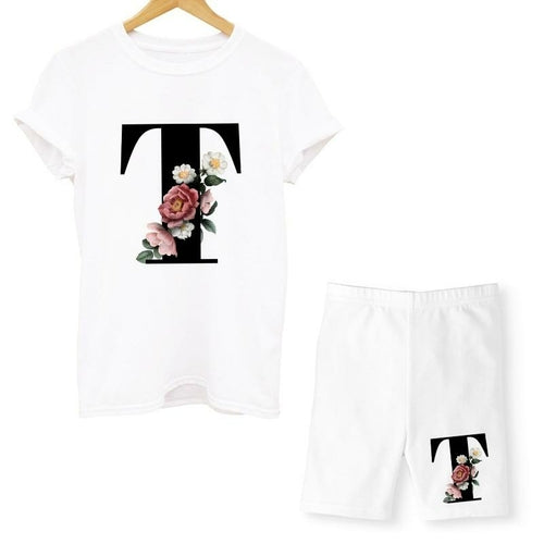 Women Two Piec Set Letter T Shirts And Shorts Set Summer Short Sleeve