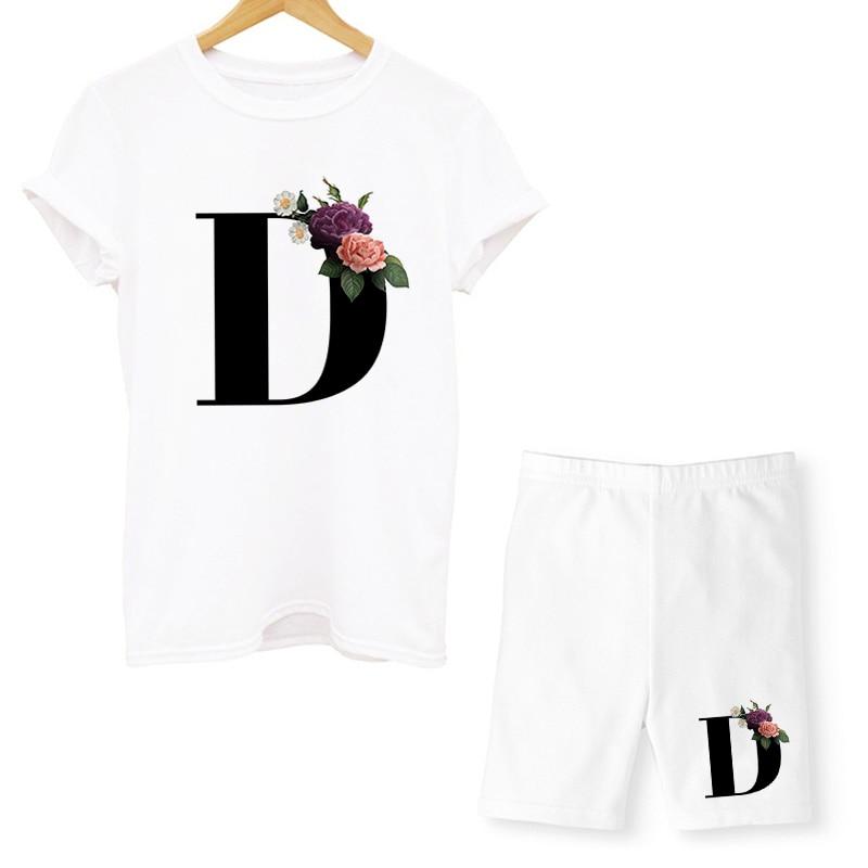 Women Two Piec Set Letter T Shirts And Shorts Set Summer Short Sleeve