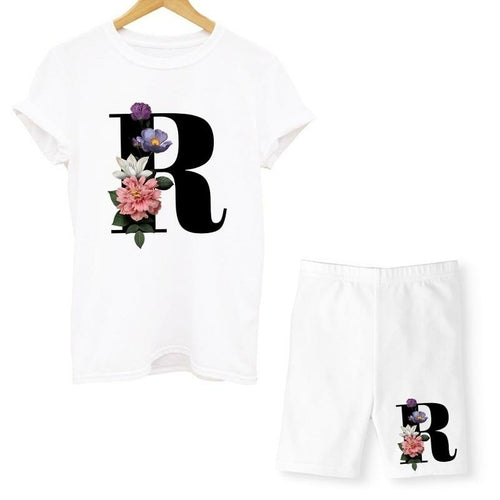 Women Two Piec Set Letter T Shirts And Shorts Set Summer Short Sleeve