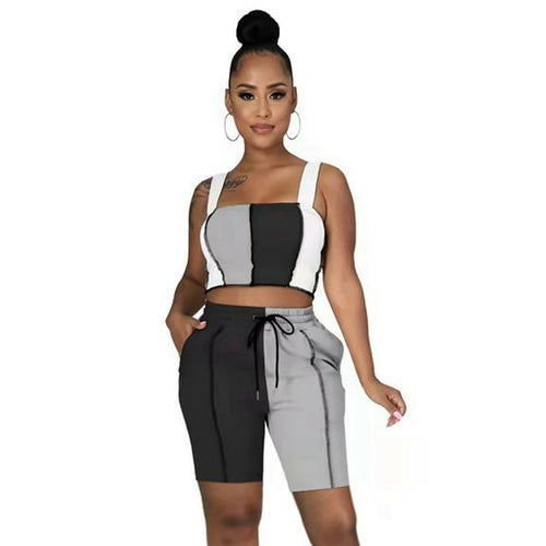 Casual Summer Two Piece Shorts Set Women Streetwear Clothing Crop Top