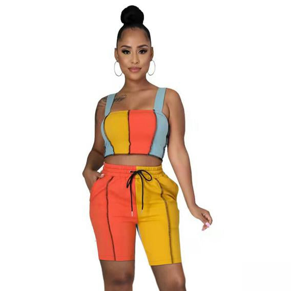 Casual Summer Two Piece Shorts Set Women Streetwear Clothing Crop Top