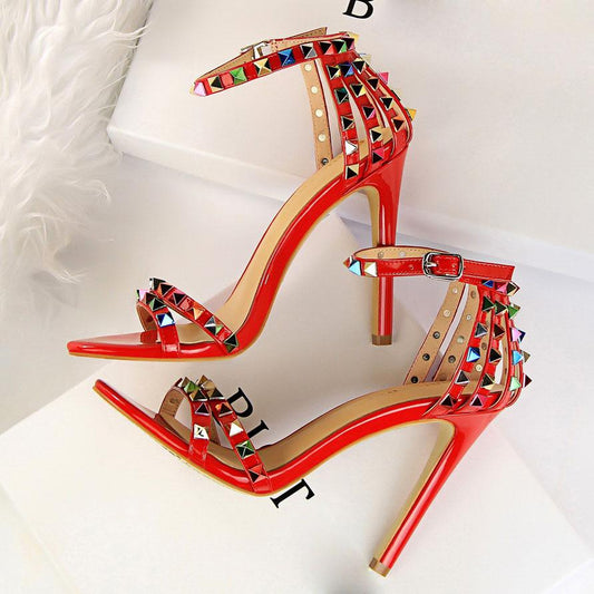 Women 11cm High Heels Rivets Studded Sandals Lady Sandles