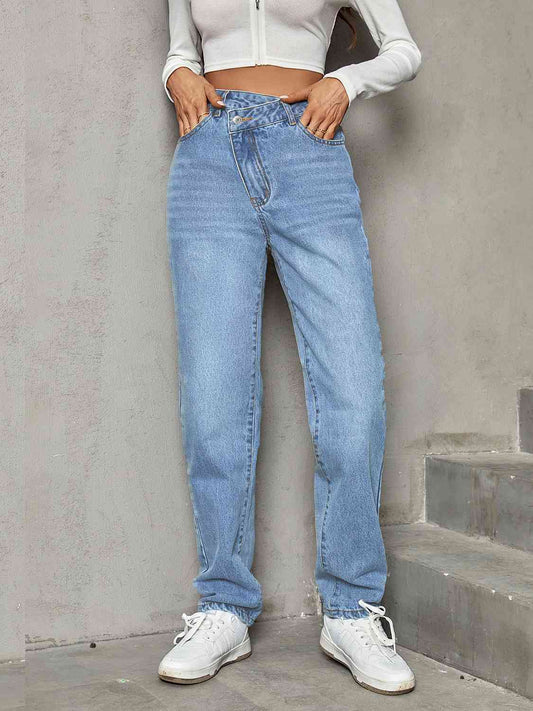 Women Asymmetrical Straight Leg Jeans