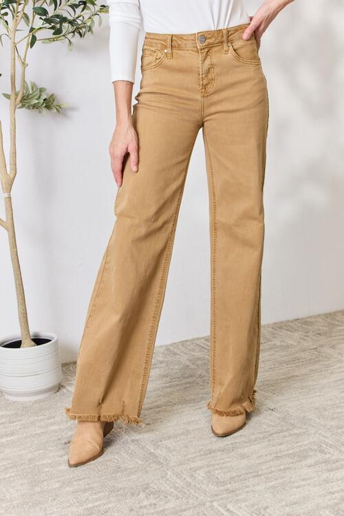 Women Full Size Fringe Hem Wide Leg Jeans