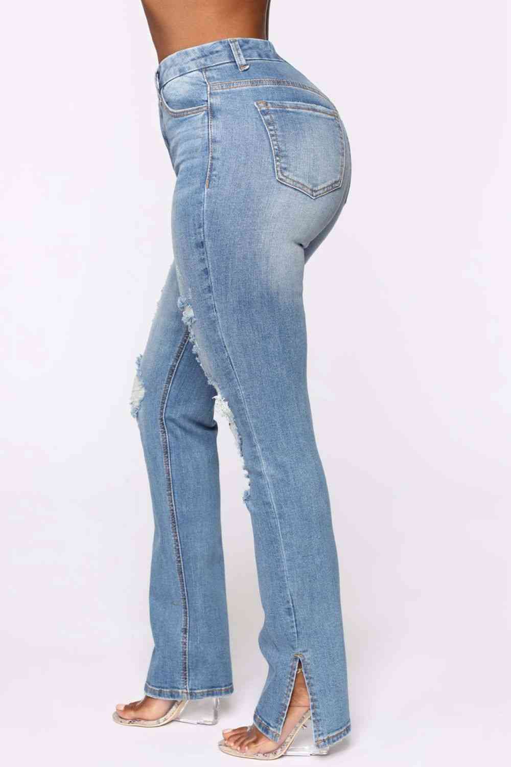 Women Distressed Slit Jeans