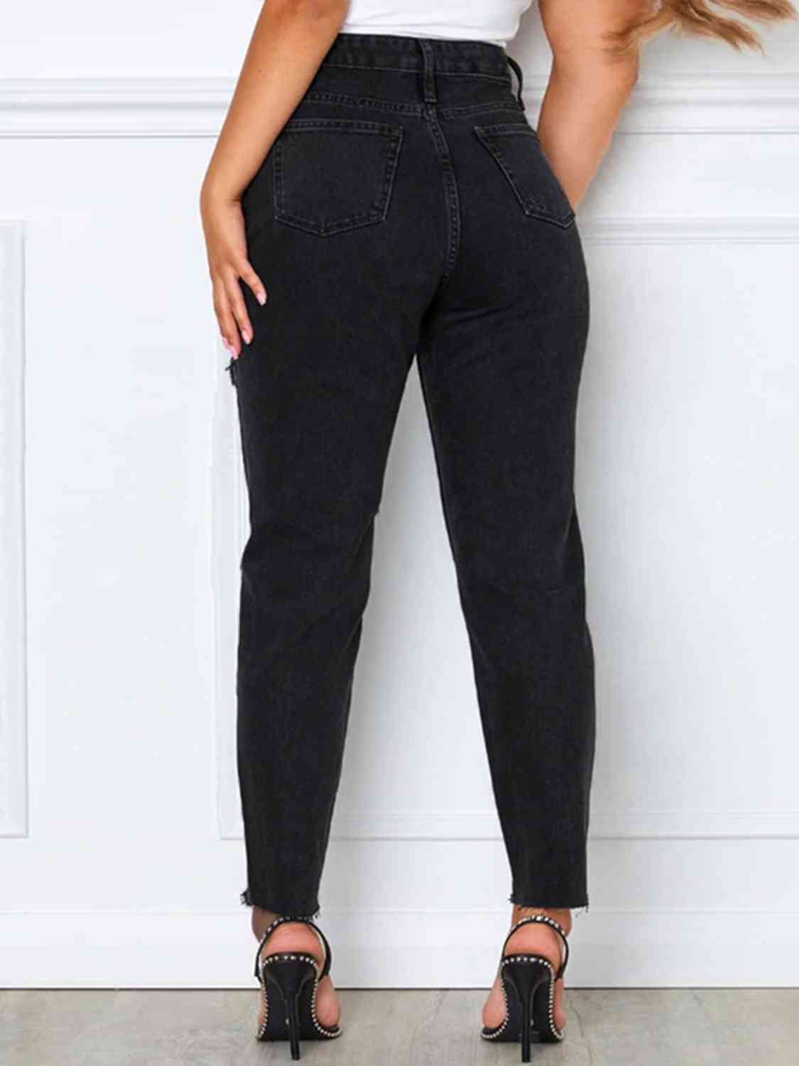 Women Distressed High Waist Straight Jeans