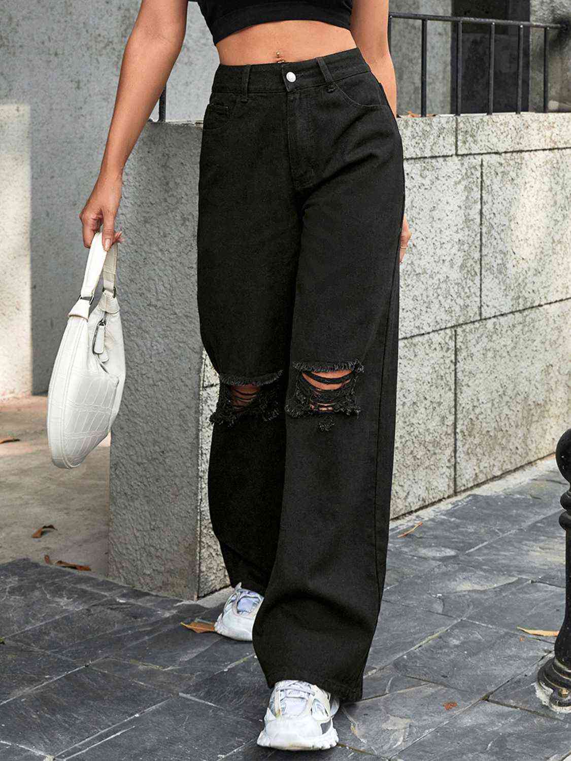 Women Distressed Wide Leg Jeans