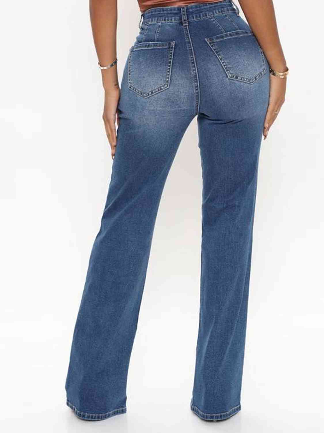 Women Raw Hem High Waist Jeans