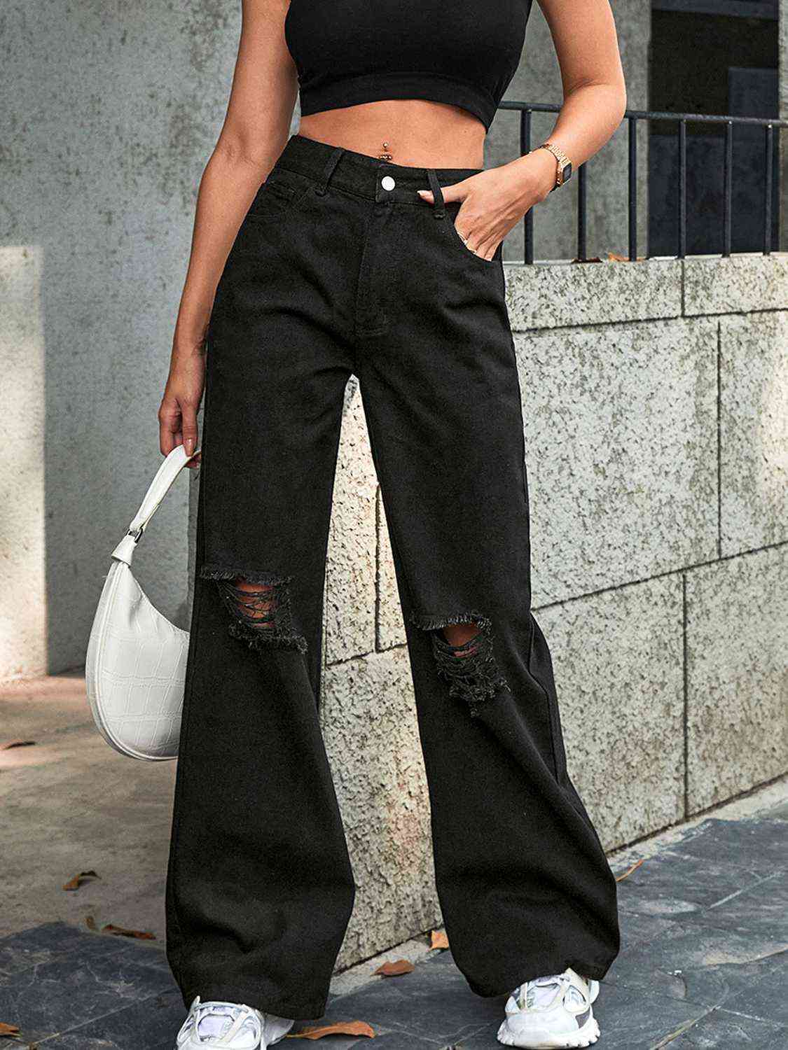 Women Distressed Wide Leg Jeans