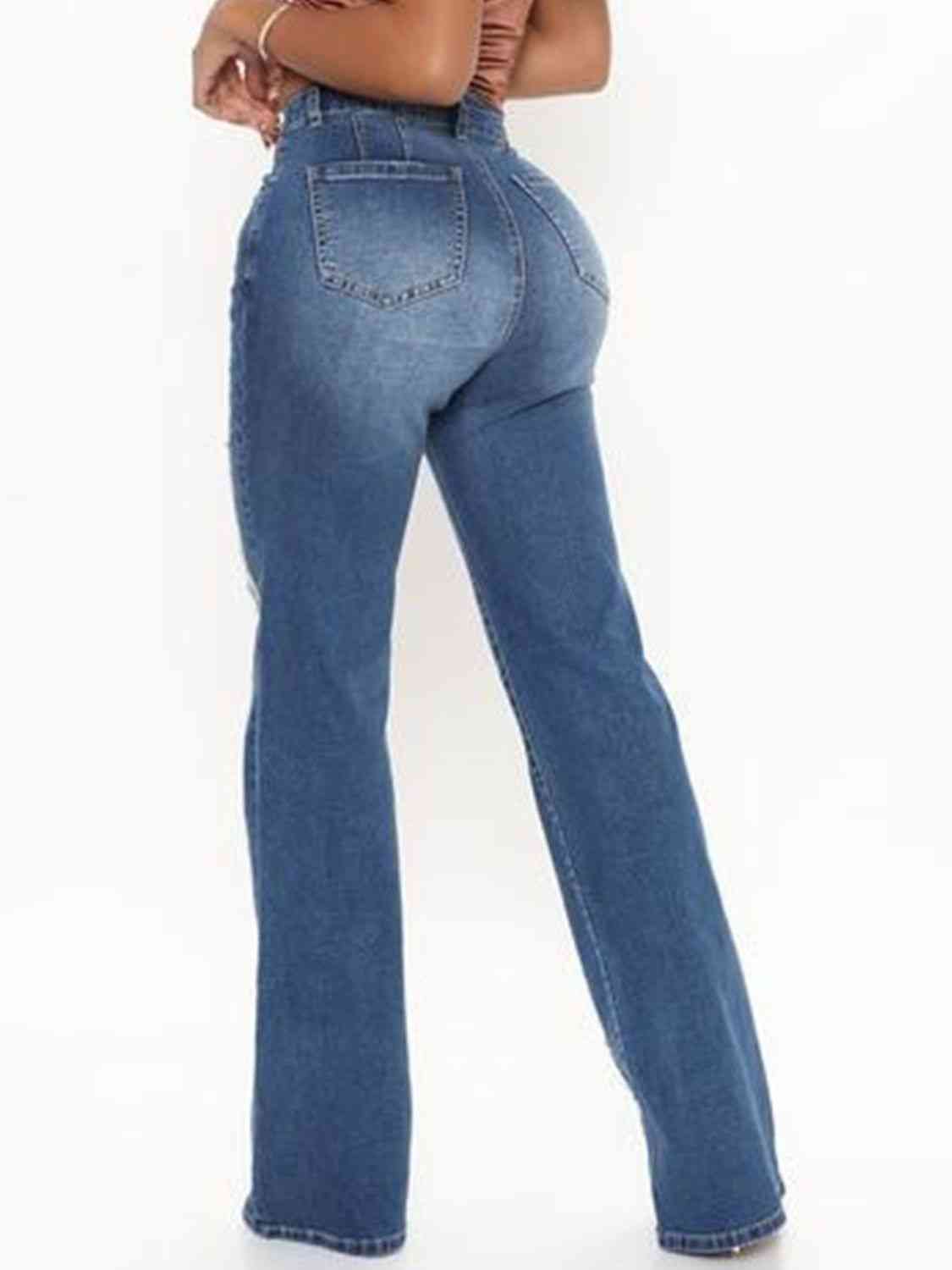 Women Raw Hem High Waist Jeans