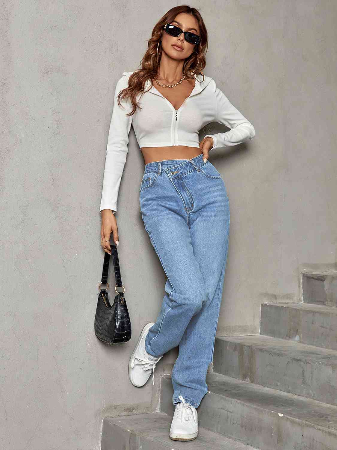 Women Asymmetrical Straight Leg Jeans