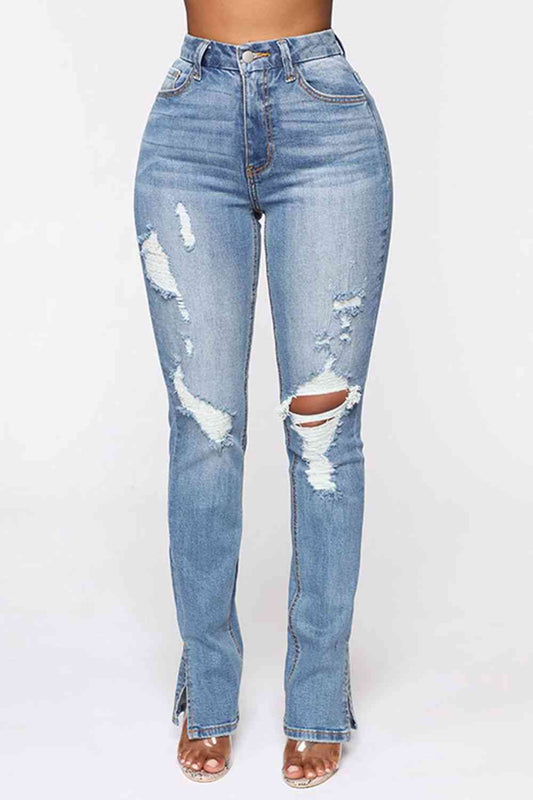 Women Distressed Slit Jeans