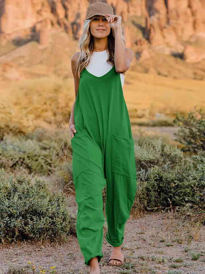 Women Double Take Full Size Sleeveless V-Neck Pocketed Jumpsuit