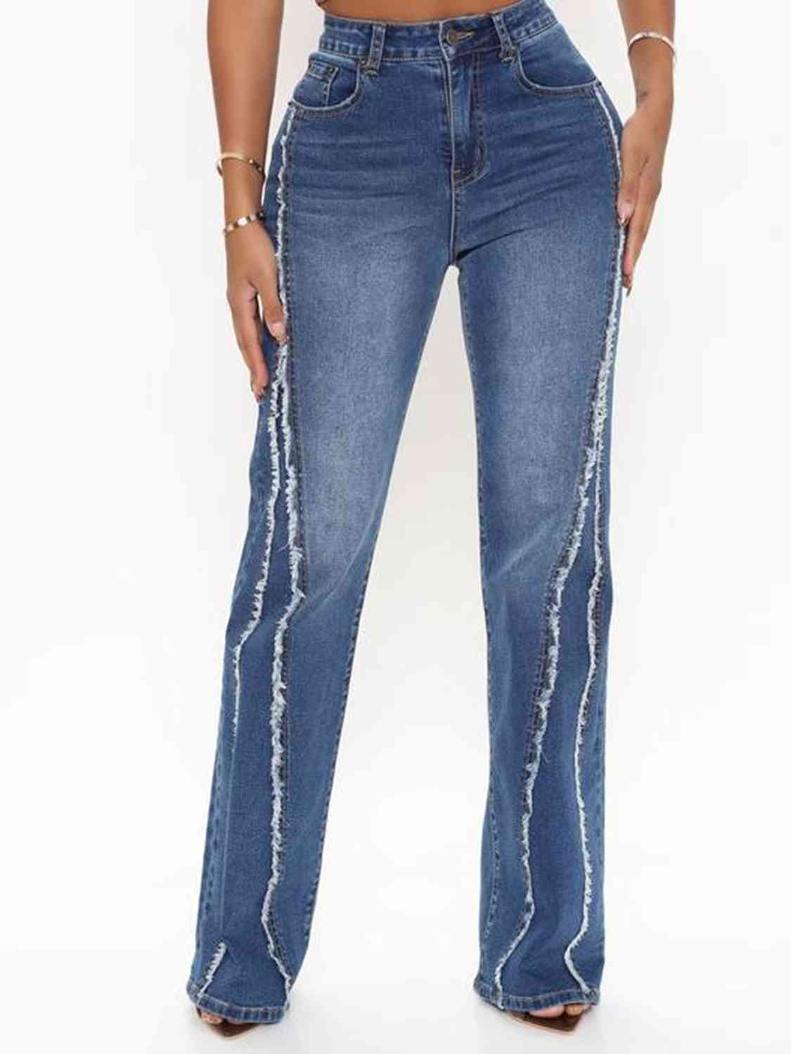 Women Raw Hem High Waist Jeans