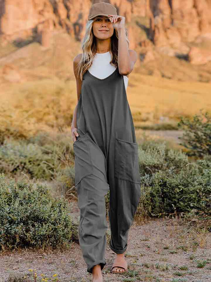 Women Double Take Full Size Sleeveless V-Neck Pocketed Jumpsuit